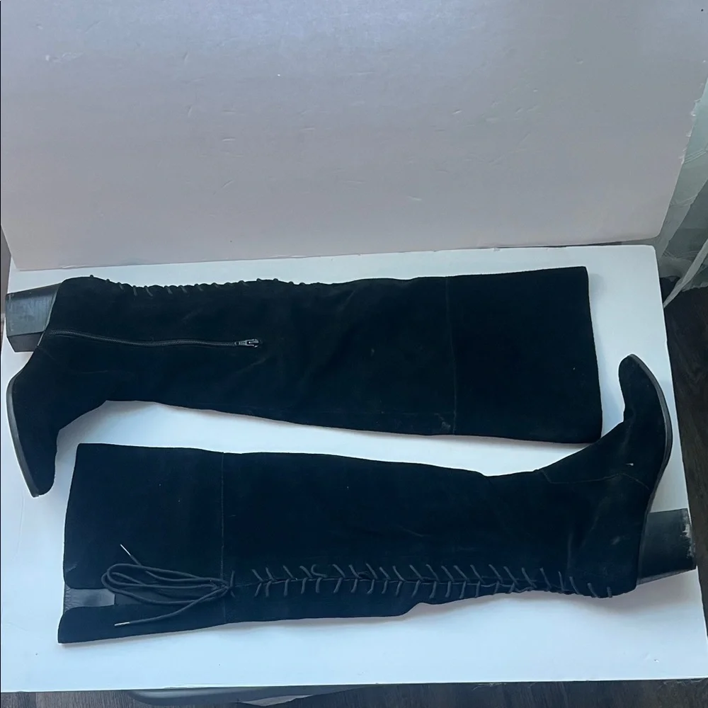 Aldo Womens Boots Black Real Suede Over The Knee Haskova Size 8.5 Pointed Toe‎ =
